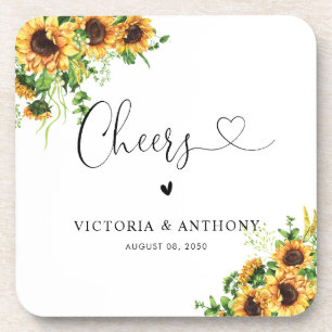 Conjunto de Porta-Copos de Casamento Sunflower Squ