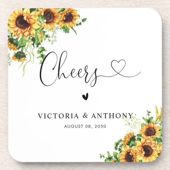 Conjunto de Porta-Copos de Casamento Sunflower Squ (Frente)