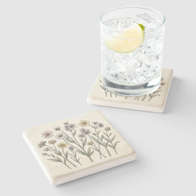 Conjunto de Porta-Copos de Flor Silvestre Botânica (Lateral)