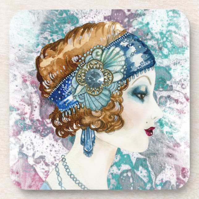 Conjunto de Porta-Copos Flapper Girl dos Anos 1920 (Frente)