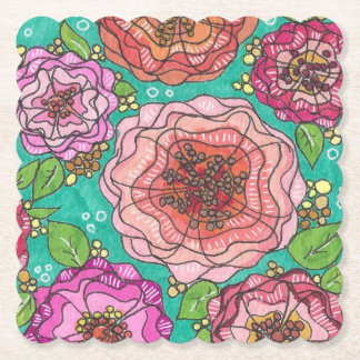 "Conjunto de Porta-Copos Floral Desenhado à Mão"
