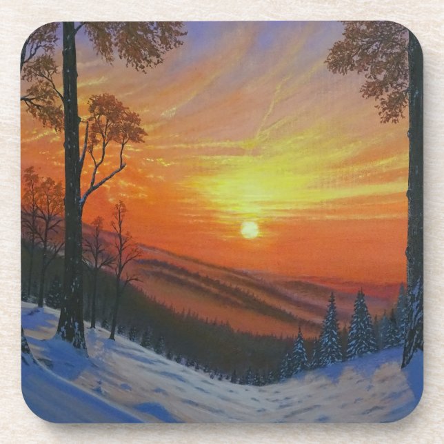 Conjunto de Porta-Copos - "Pôr do Sol Sobre Flores (Frente)