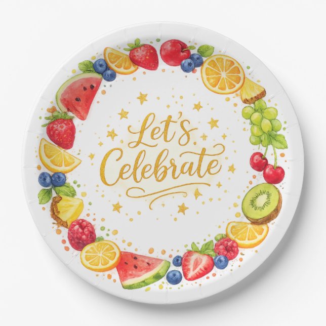 Conjunto de Pratos de Papel para Festa de Frutas C (Frente)