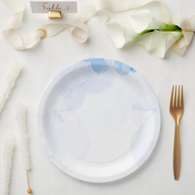 Conjunto de Pratos Redondos de Papel Floral Azul E (Casamento)