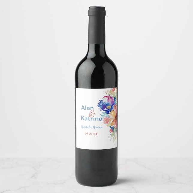 Conjunto de Rótulos de Vinho de Casamento de Flor  (Frente)