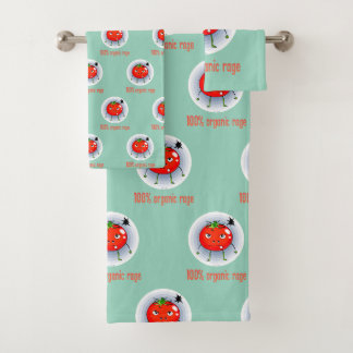 Conjunto De Toalhas 100% Orgânico Raivoso Tomate Engraçado Irritado