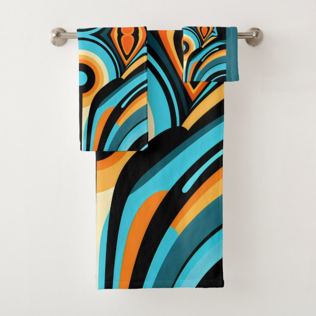 Conjunto De Toalhas 155 padrão azul e laranja formas simples (Insitu)
