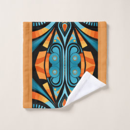 Conjunto De Toalhas 155 padrão azul e laranja formas simples