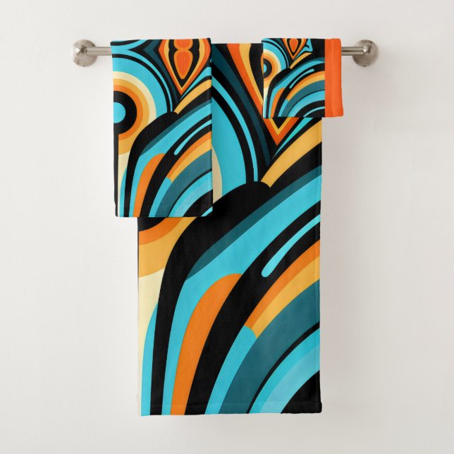 Conjunto De Toalhas 155 padrão azul e laranja formas simples (Insitu)