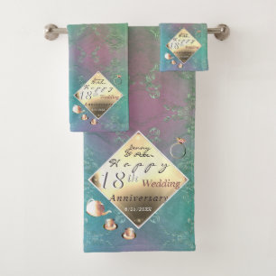 Conjunto De Toalhas 18º Aniversário de Casamento Acquamarine Towel