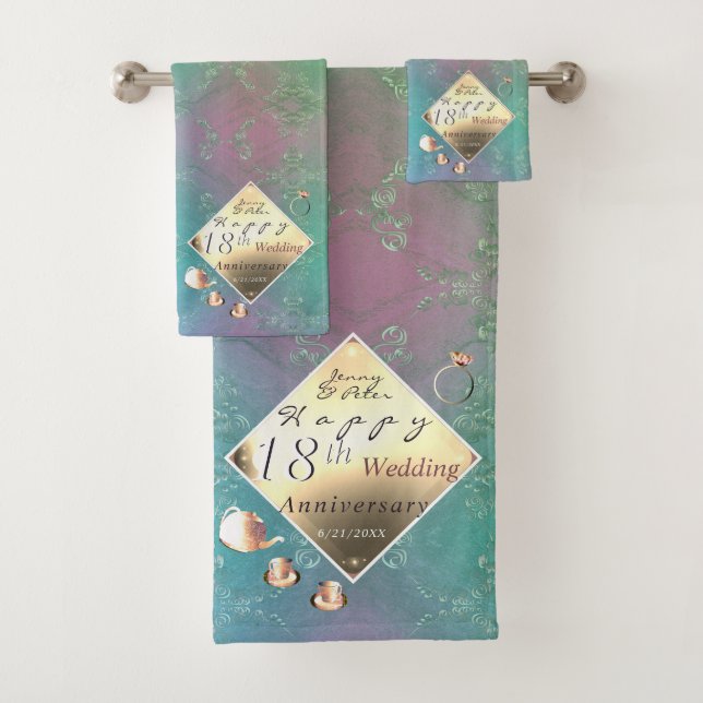 Conjunto De Toalhas 18º Aniversário de Casamento Acquamarine Towel (Insitu)