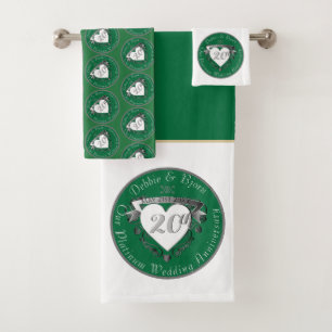 Conjunto De Toalhas 20 Casamento de Aniversário Heart Emerald Green