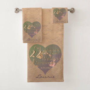Conjunto De Toalhas 22º Aniversário do Rosa de Cobre CoraçõesToalha