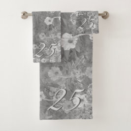 Conjunto De Toalhas 25/Cinza de Aniversário Personalizado Floral