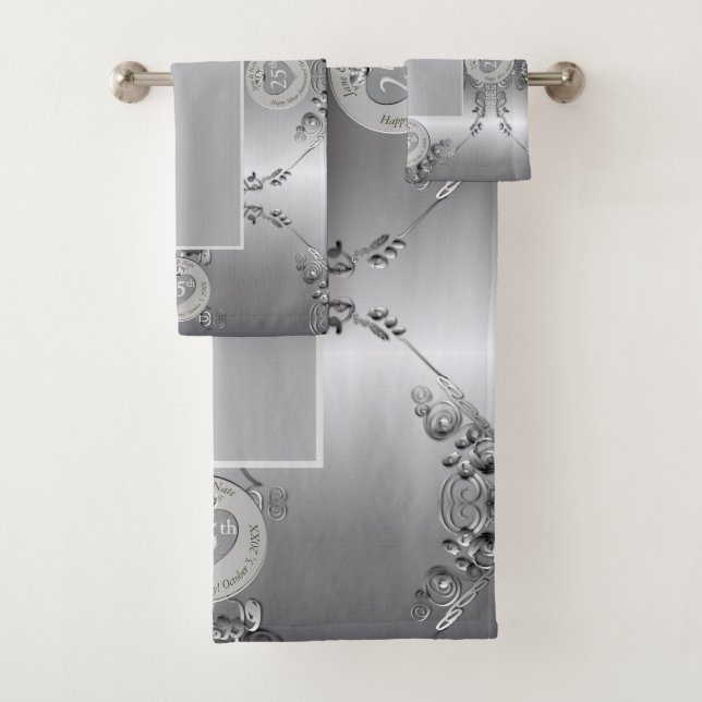 Conjunto De Toalhas 25 Silver Weding Anniversário Towel (Insitu)