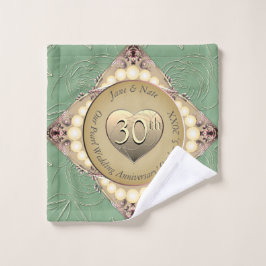 Conjunto De Toalhas 30º/12º aniversário de casamento Pérola & Verde