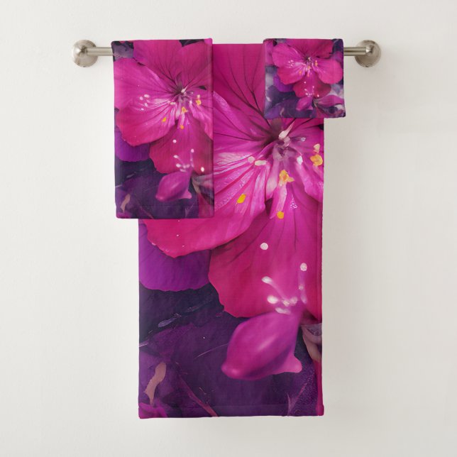 Conjunto De Toalhas 3D Floral Fuchsia & Purple Marble Art Couverture (Insitu)