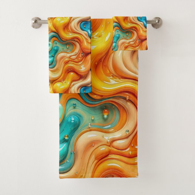 Conjunto De Toalhas 3D Liquid Swirl Abstract Glass - Modern Psychedeli (Insitu)
