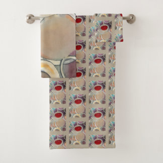 Conjunto De Toalhas 3D Tan and Burgundy Modern Pattern