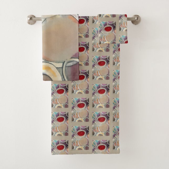 Conjunto De Toalhas 3D Tan and Burgundy Modern Pattern (Insitu)