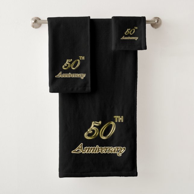 Conjunto De Toalhas 50.º Aniversário Dourado (preto) (Insitu)