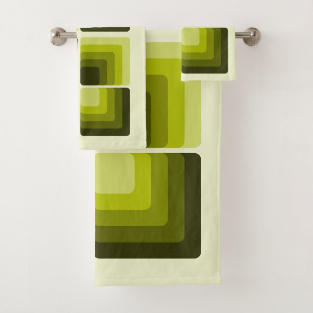 Conjunto De Toalhas 70s Rainbow Squares Monochrome Green (Insitu)