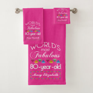 Conjunto De Toalhas 80 Aniversário Mais Fabuloso Gems Coloridas Rosa