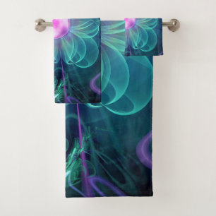 Conjunto De Toalhas A flor de Enigma, uma flor Aqua-Violeta do Fractal