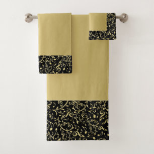 Conjunto De Toalhas A música preta e Dourado elegante nota o teste