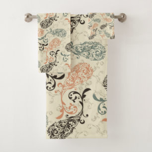 Conjunto De Toalhas A terra tonifica o preto das cinzas de Paisley Tan