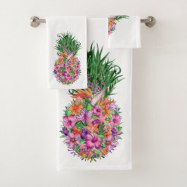 Conjunto De Toalhas Abacaxi Floral Tropical Aquarela