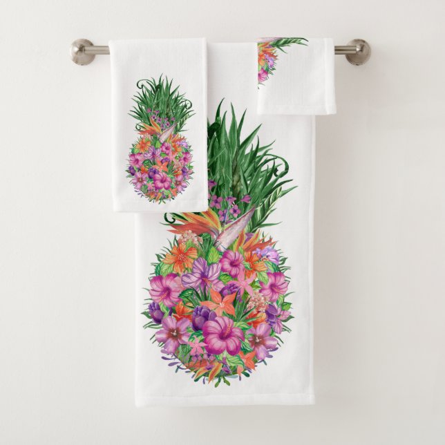 Conjunto De Toalhas Abacaxi Floral Tropical Aquarela (Insitu)