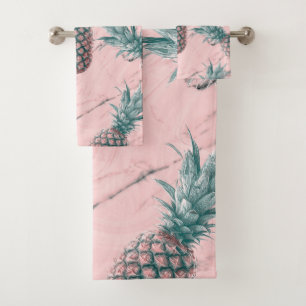 Conjunto De Toalhas Abacaxi & Mármore Rosa Redemoinho Moderno Tropical