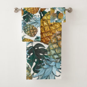 Conjunto De Toalhas Abacaxis Tropicais & Folhas Ilha Exótica