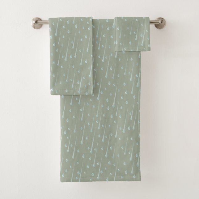 Conjunto De Toalhas Abate de gotas de chuva Fresco Dia chuvoso verde (Insitu)