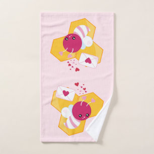 Conjunto De Toalhas Abelhas bonitas com Namorados cor-de-rosa
