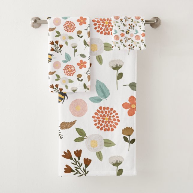 Conjunto De Toalhas Abelhas bordados e flores (Insitu)