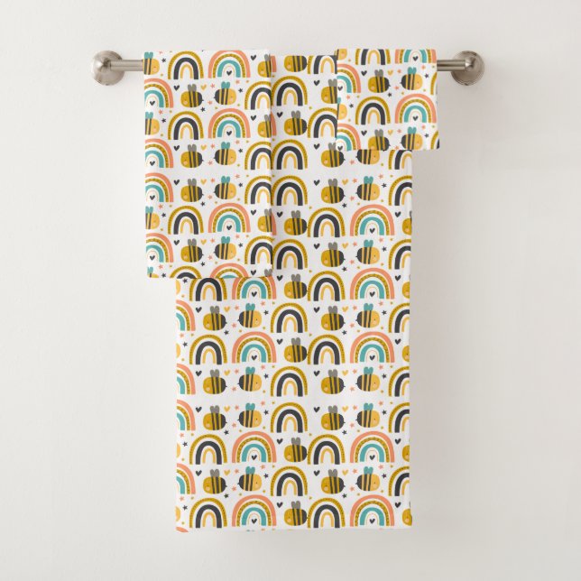 Conjunto De Toalhas Abelhas de Bumble Cute e Rainbows Padrão (Insitu)