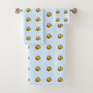 Conjunto De Toalhas Abelhas-trombas brancas em azul-claro