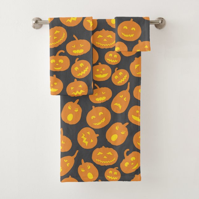 Conjunto De Toalhas Abóbora de Halloween Laranja Preto Jack O'Lantern (Insitu)