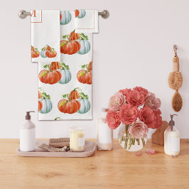 Conjunto De Toalhas Abóboras brancas e laranja caem Ação de Graças