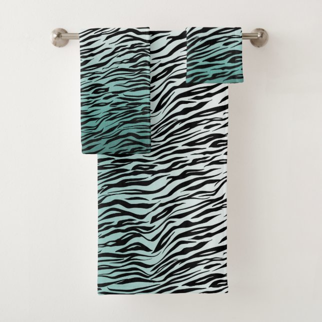 Conjunto De Toalhas Abre de impressão Aqua Mint Black Zebra (Insitu)