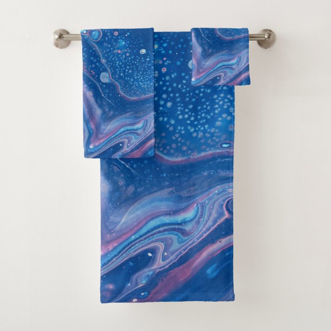 Conjunto De Toalhas Abstração de Agitação Marble Azul e Rosa (Insitu)
