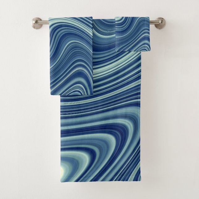 Conjunto De Toalhas Abstração do Agato de Onda Cano Branco Azul (Insitu)
