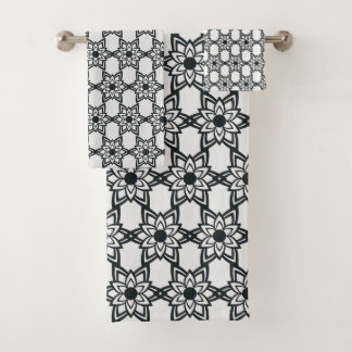 Conjunto De Toalhas Abstract Black Flower Mandala Pattern on White