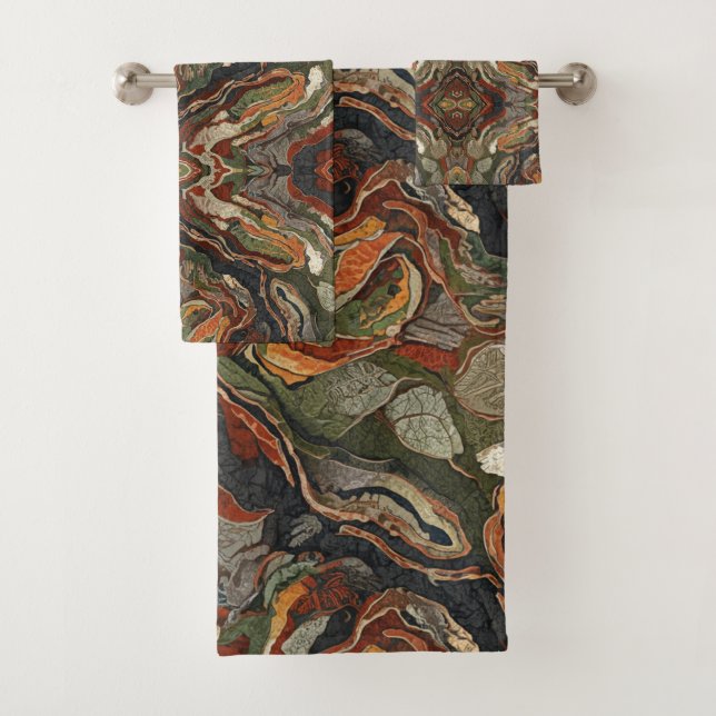 Conjunto De Toalhas Abstract Earth Tone Swirl Pattern (Insitu)