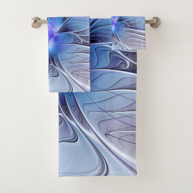 Conjunto De Toalhas Abstract Modern Fractal Art Lavender Blue (Insitu)