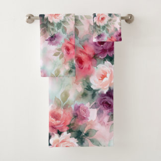 Conjunto De Toalhas Abstract Watercolor Roses Pattern –Romantic Floral