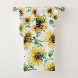 Conjunto De Toalhas Abstract Watercolor Sunflowers Seamless Pattern 