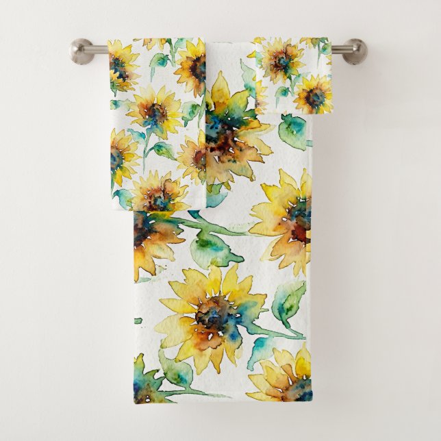 Conjunto De Toalhas Abstract Watercolor Sunflowers Seamless Pattern  (Insitu)